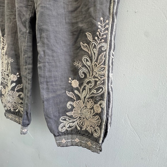 JW Los Angeles Women's Grey Linen Embroidered Cropped Pants Size S - Picture 13 of 13